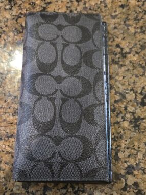 Coach Black Signature Continental Wallet with Tonal C Pattern